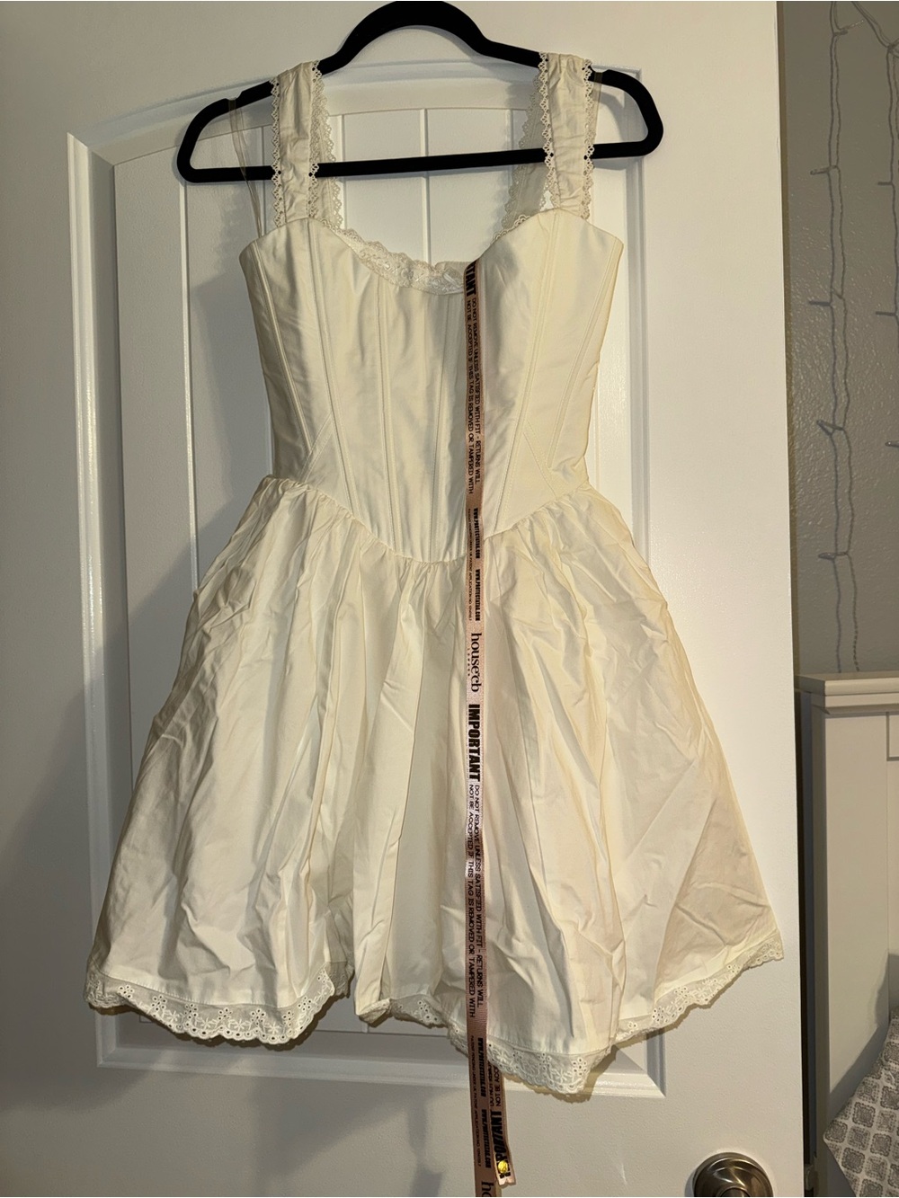 Cream Lace-Trim Corset Dress